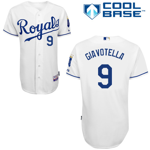 Johnny Giavotella #9 MLB Jersey-Kansas City Royals Men's Authentic Home White Cool Base Baseball Jersey